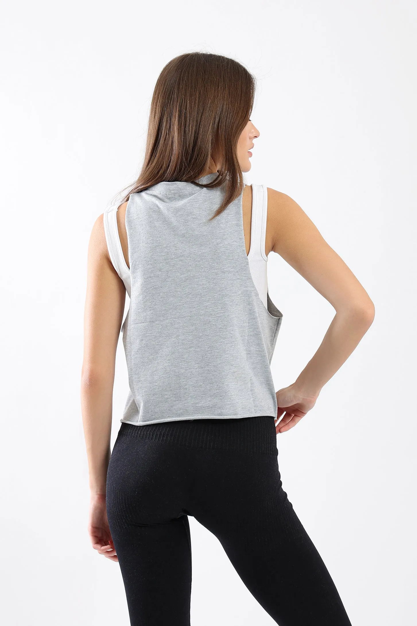 CROP MUSCLE TEE -GREY