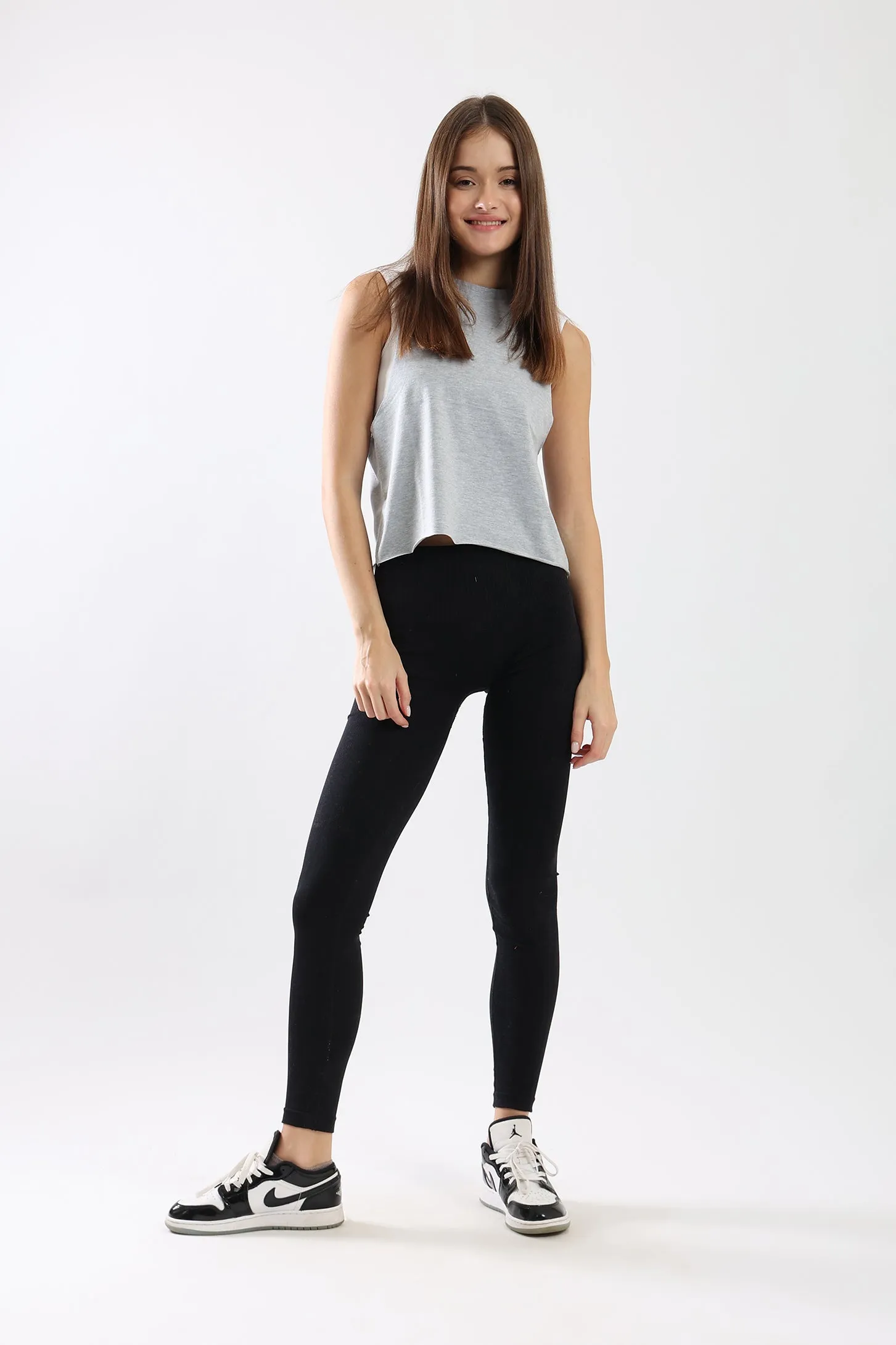 CROP MUSCLE TEE -GREY