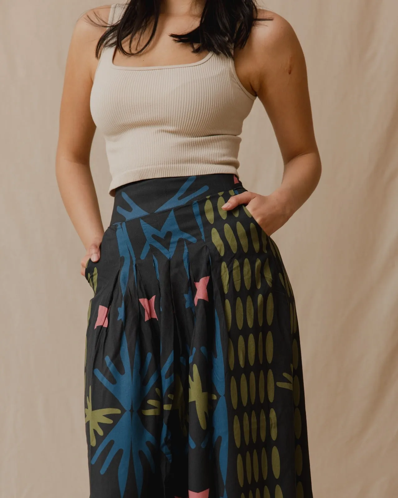 Damascus Cotton Skirt Black And Pastels