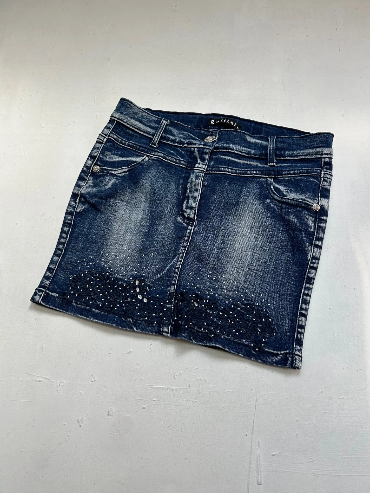 Dark blue strass low rise y2k 90s vintage mini skirt (XS)