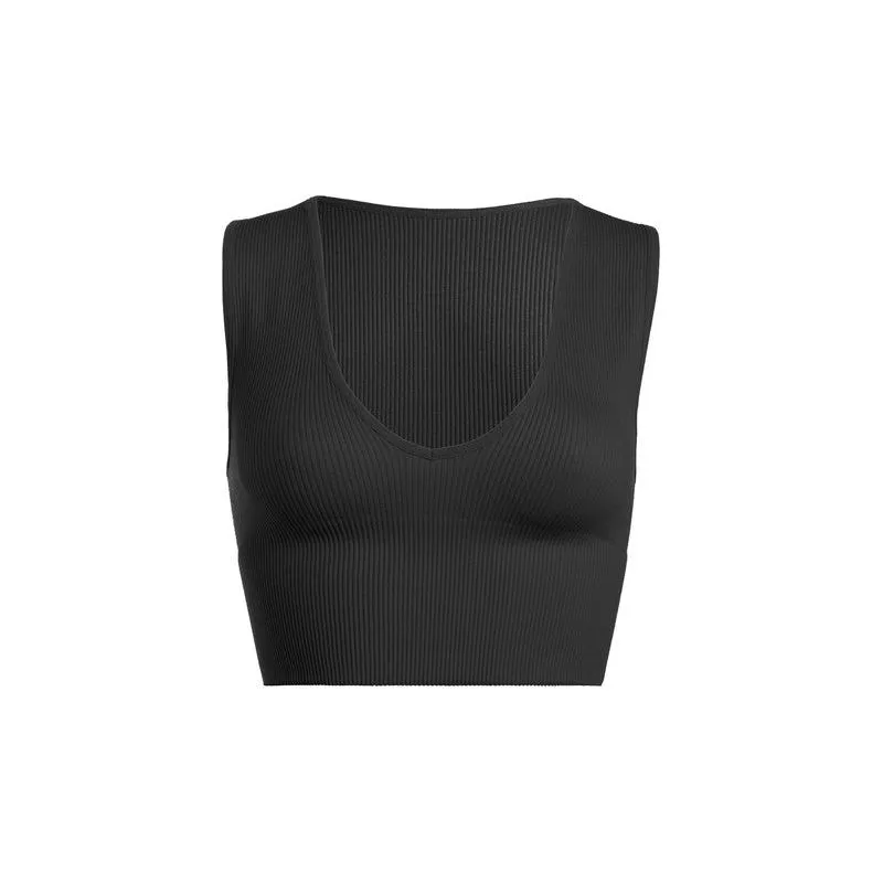 Deep V Neck Rib Crop Tank Top