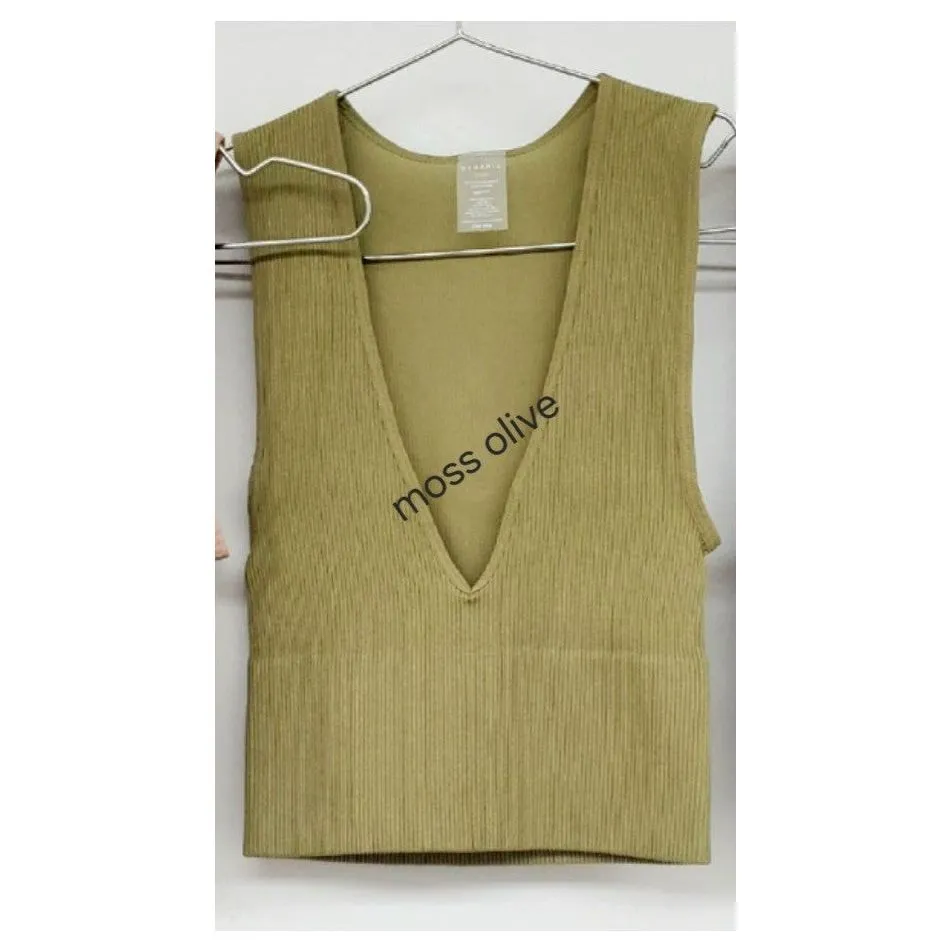 Deep V Neck Rib Crop Tank Top