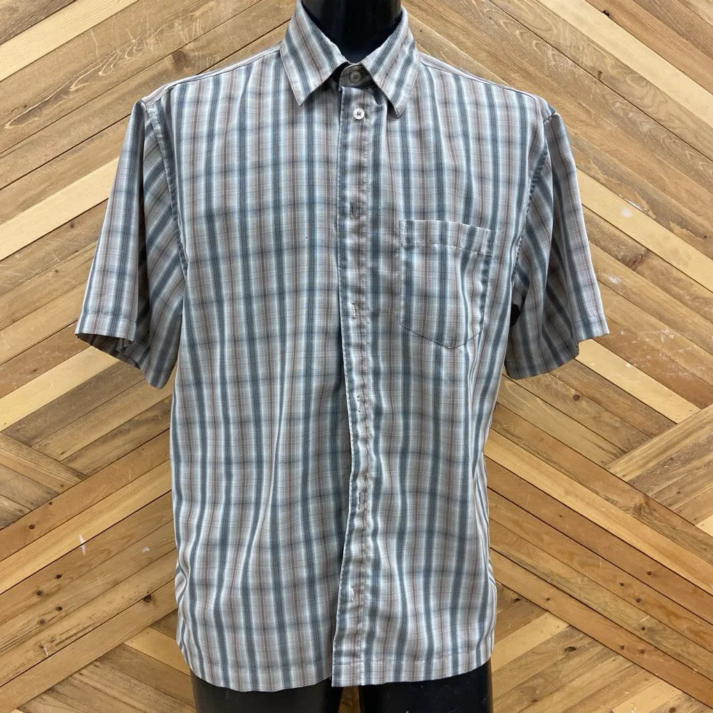 Denver Hayes - Men's S/S Button-Up Shirt - MSRP $35: White/Brown/Black-men-MD