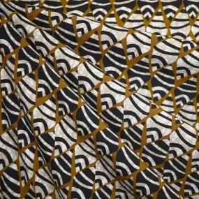 Designer Abstract Geometric Rayon Challis Black/Sepia