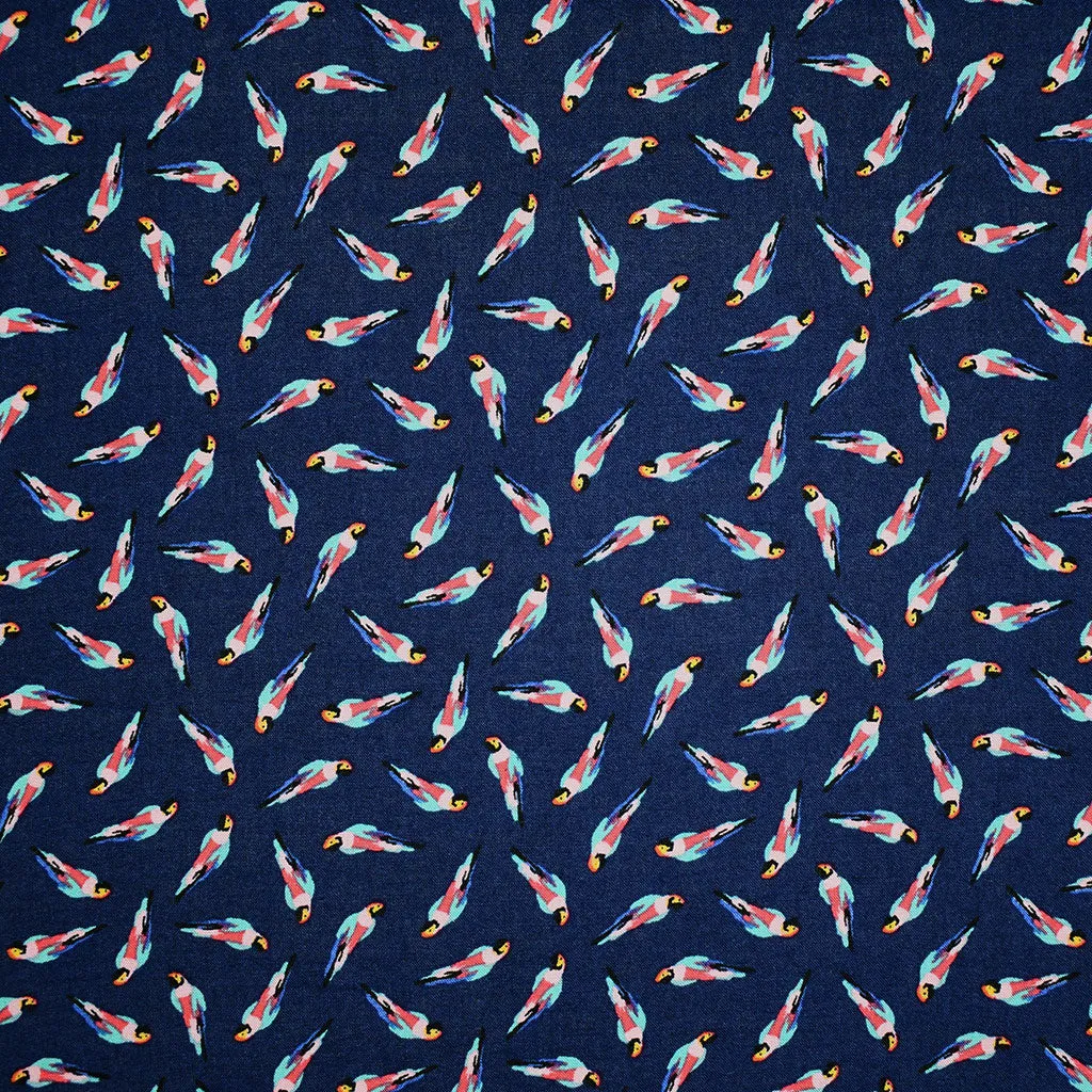 Designer Tiny Tossed Parrot Dot Rayon Challis Navy/Multi