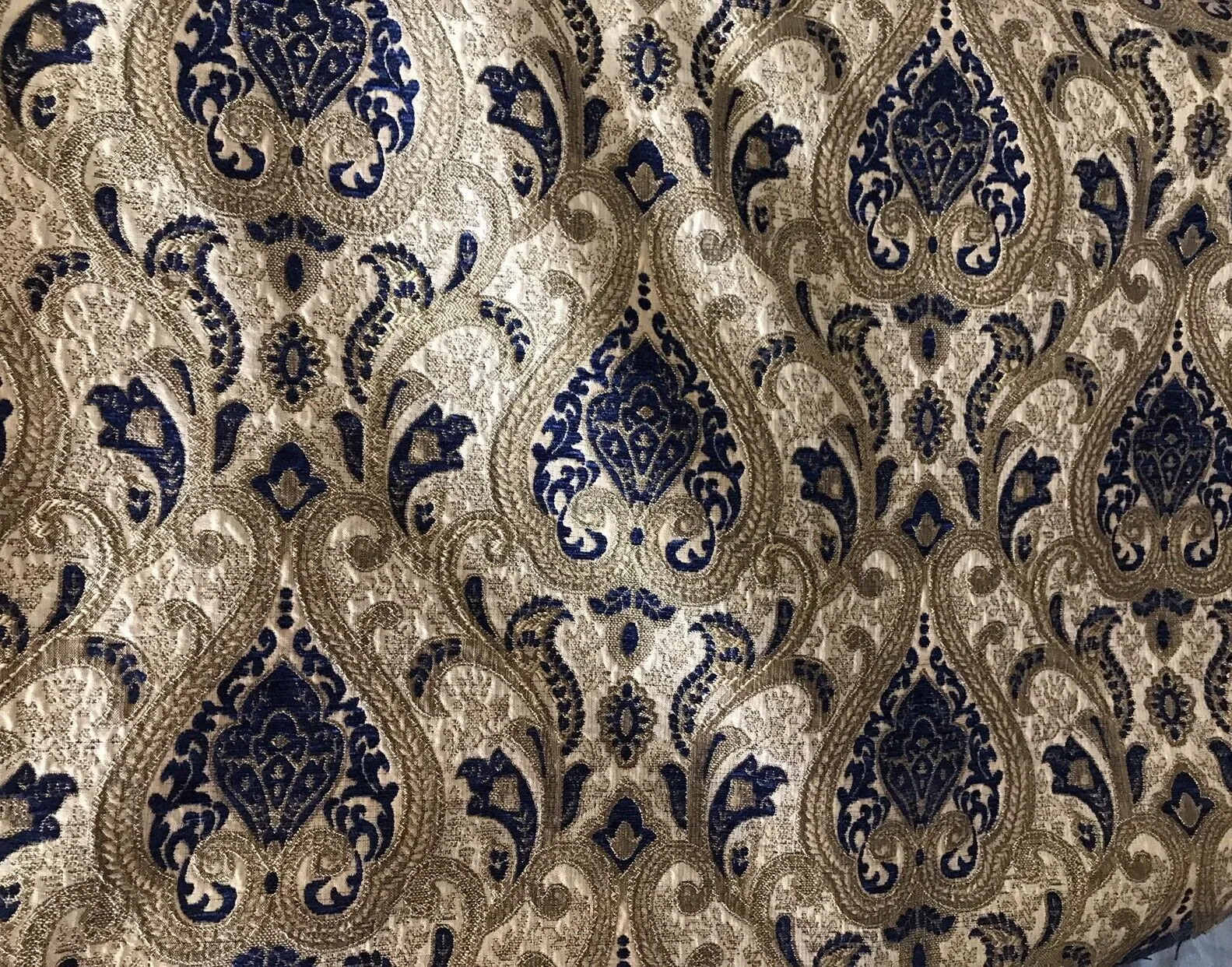 Designer Upholstery Kilim Inspired Chenille Velvet Fabric - Blue Gold LLPCB001