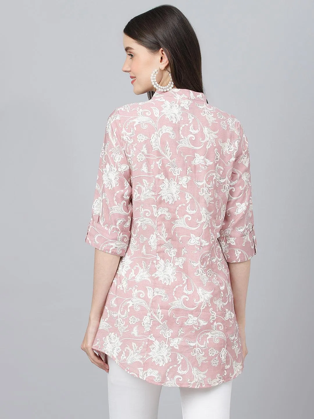 Divena Dusty pink Floral printed Modal A-line Shirts Style Top