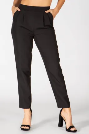 Double Front Pleated Ankle Pants With Pockets - Black