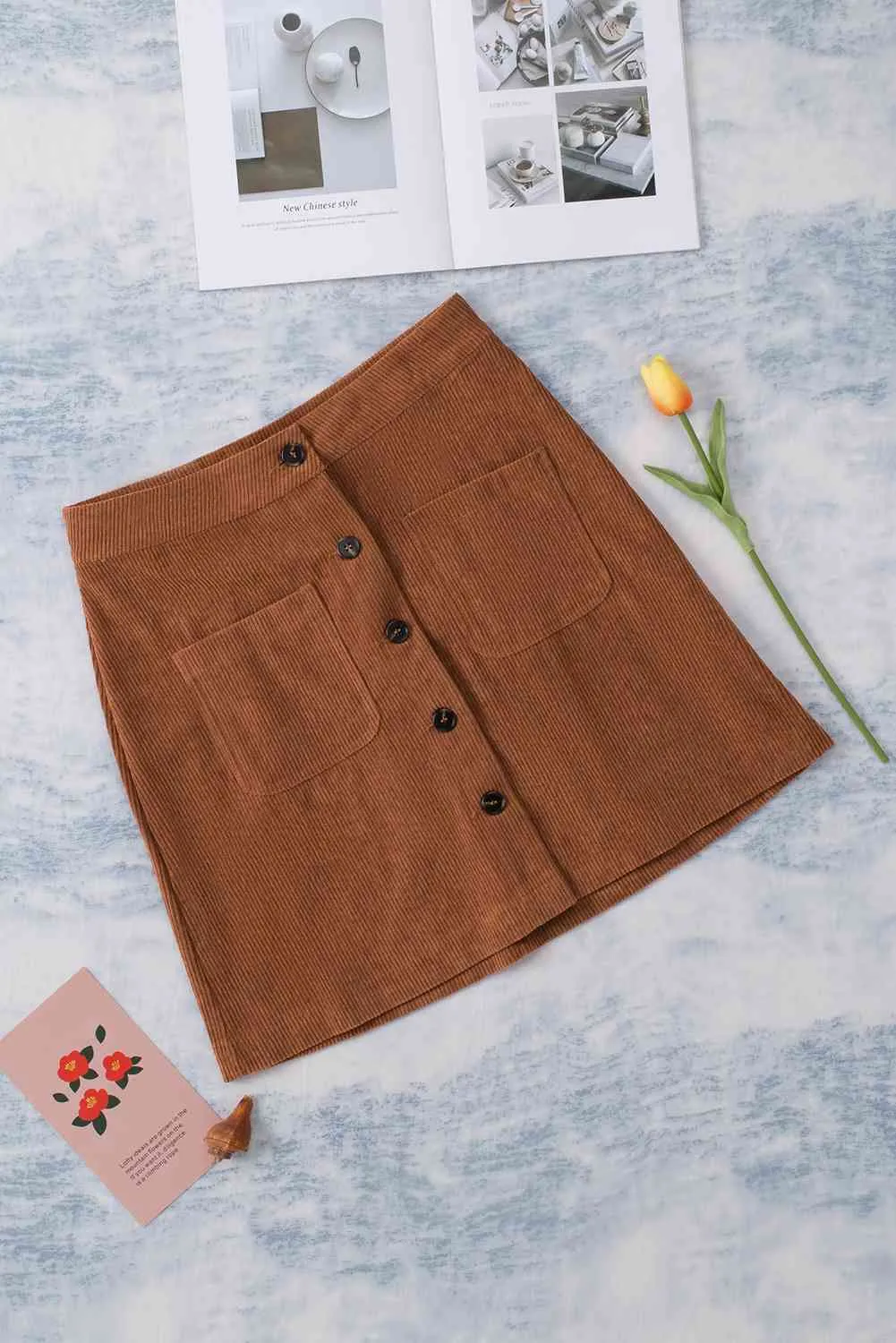 Double Take Buttoned Corduroy Mini Skirt