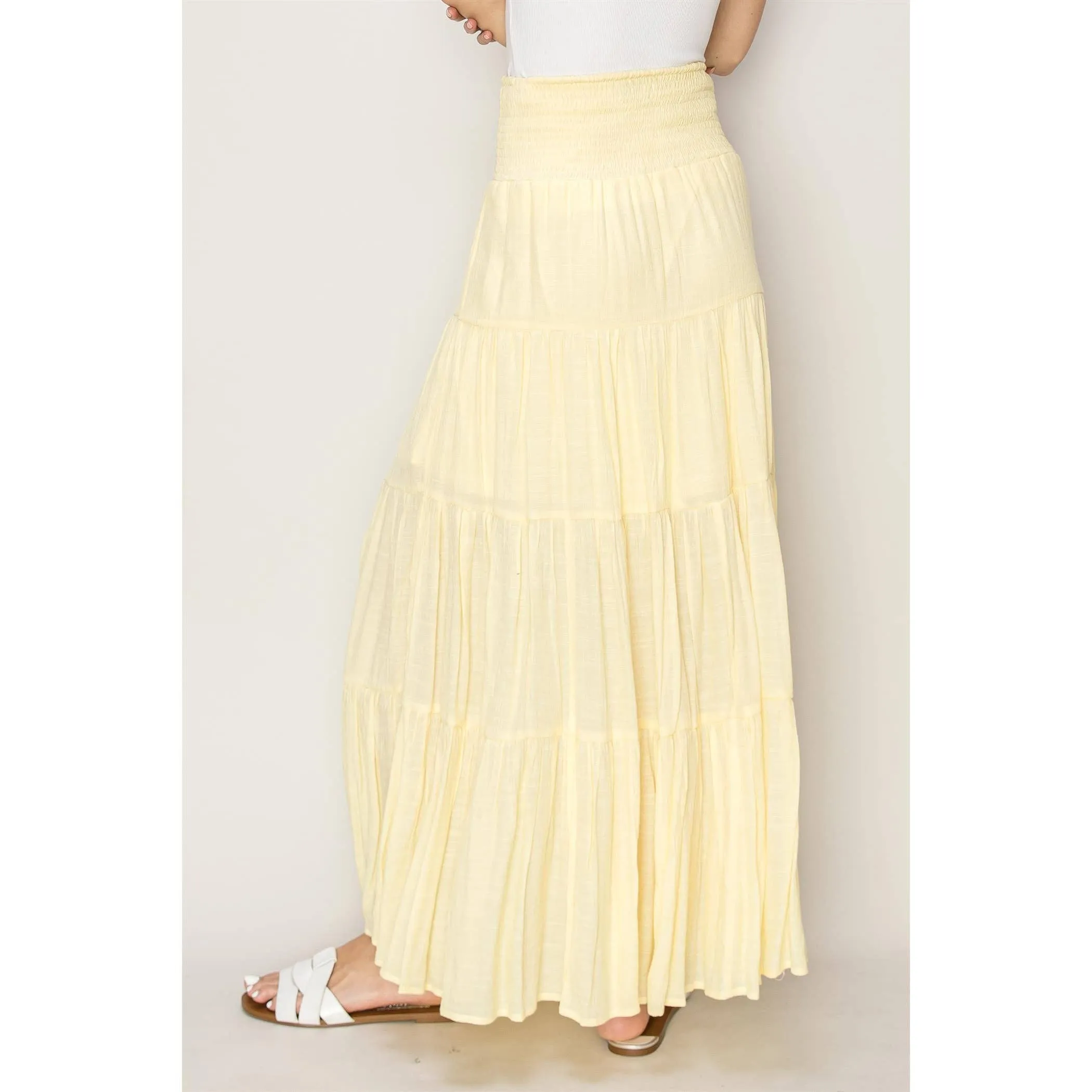 Drawstring Waist Tiered Maxi Skirt