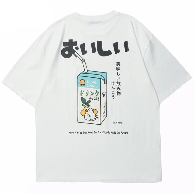 Drink Print Embroidery T Shirt