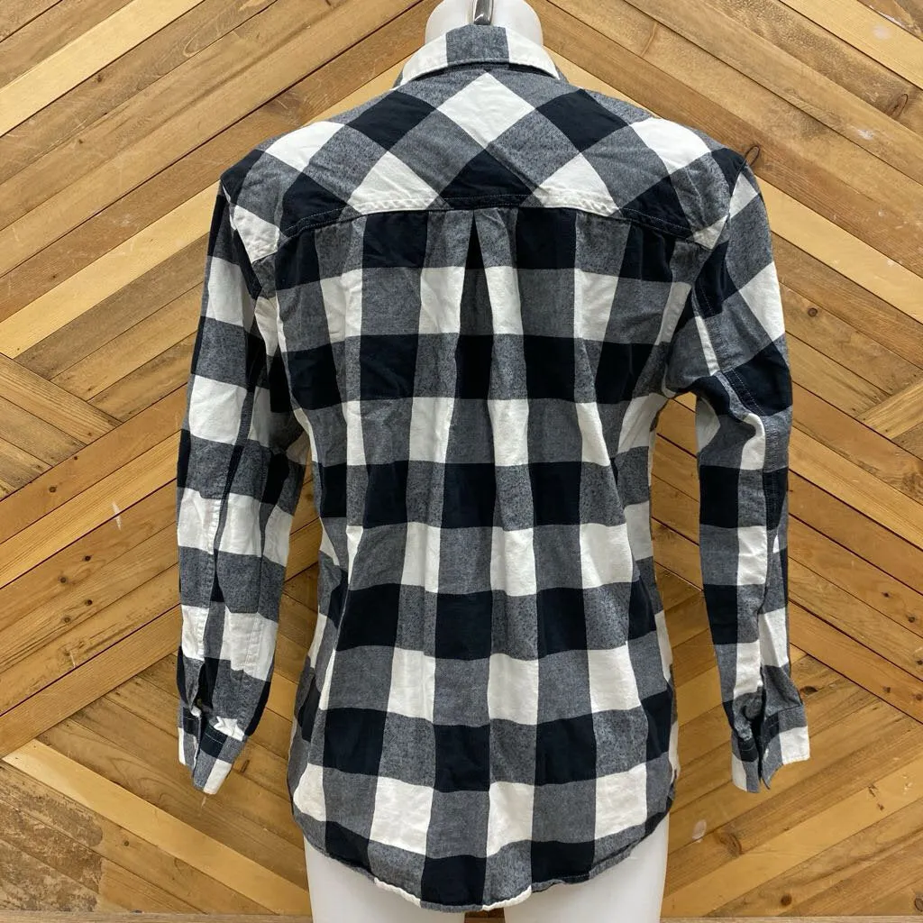 Eddie Bauer - Women's Flannel Shirt - MSRP $100: Black / white Plaid -women-SM