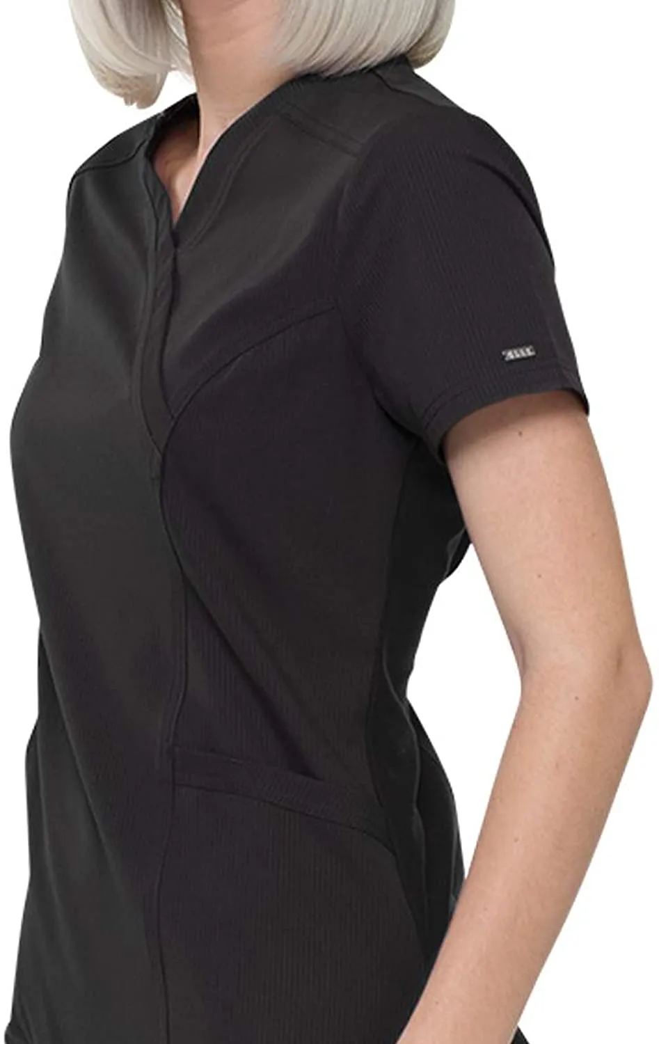 Elle Simply Polished Mock Wrap Scrub Top Black M EL620