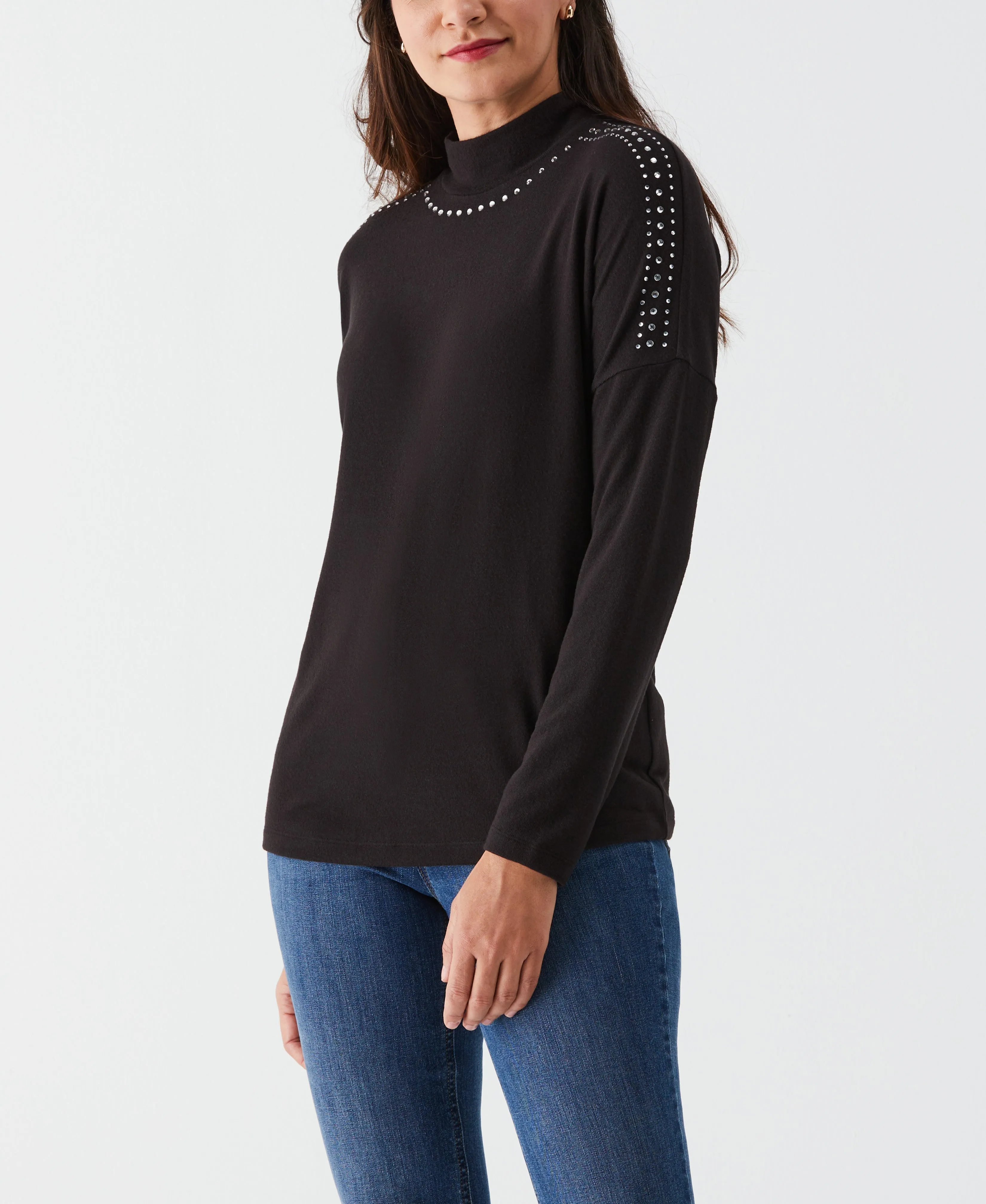 Embellished Mock Neck Top