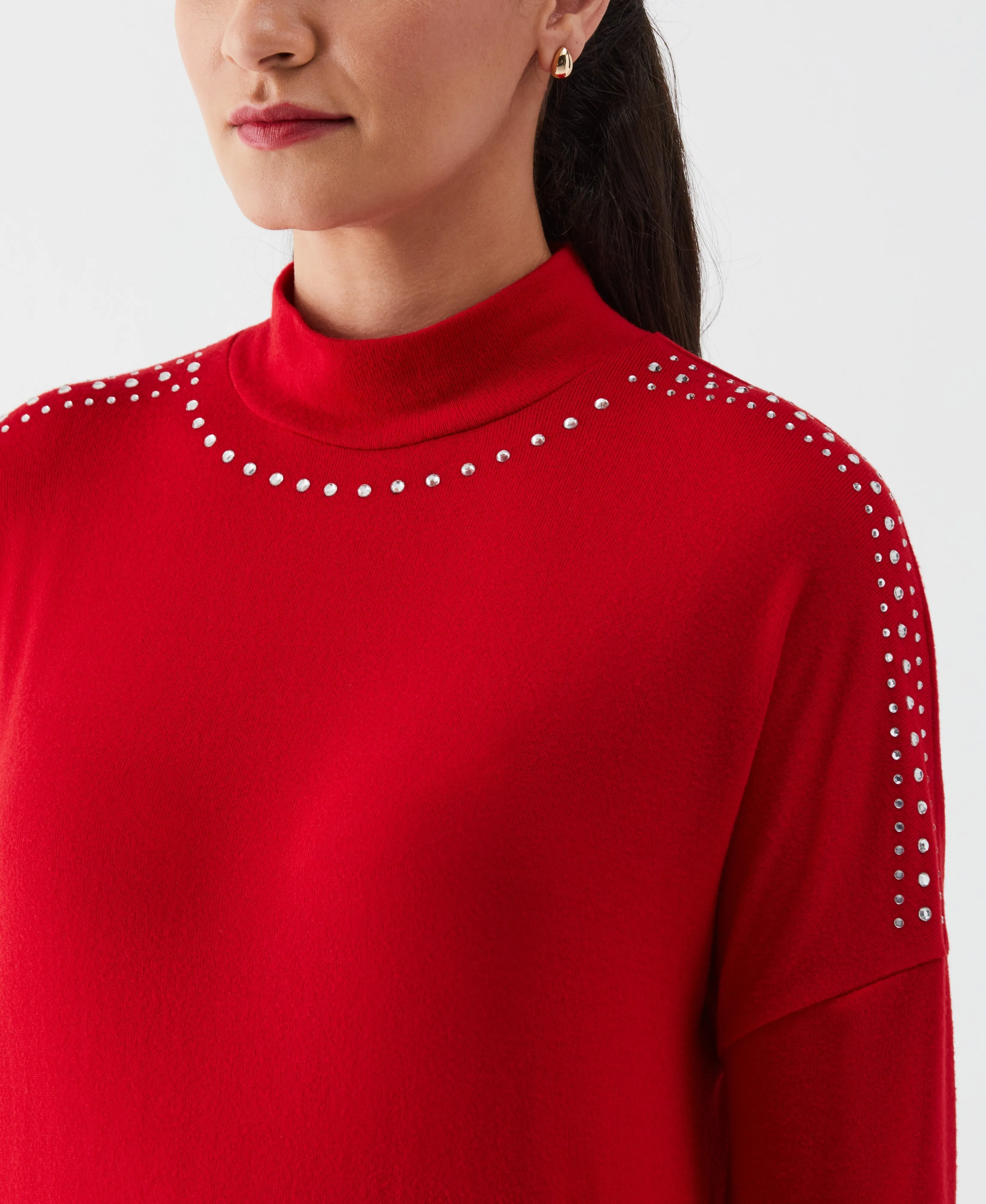 Embellished Mock Neck Top