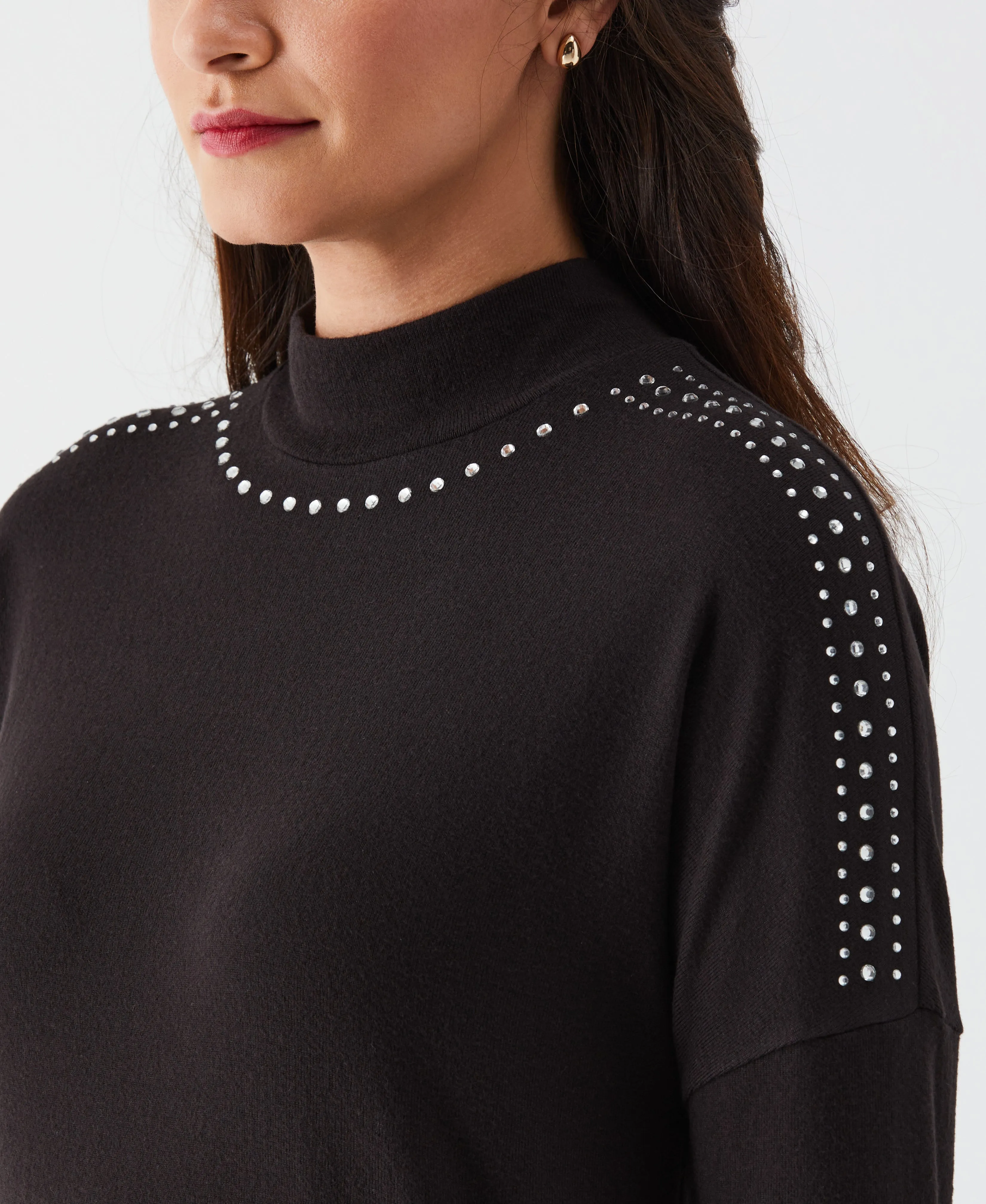 Embellished Mock Neck Top