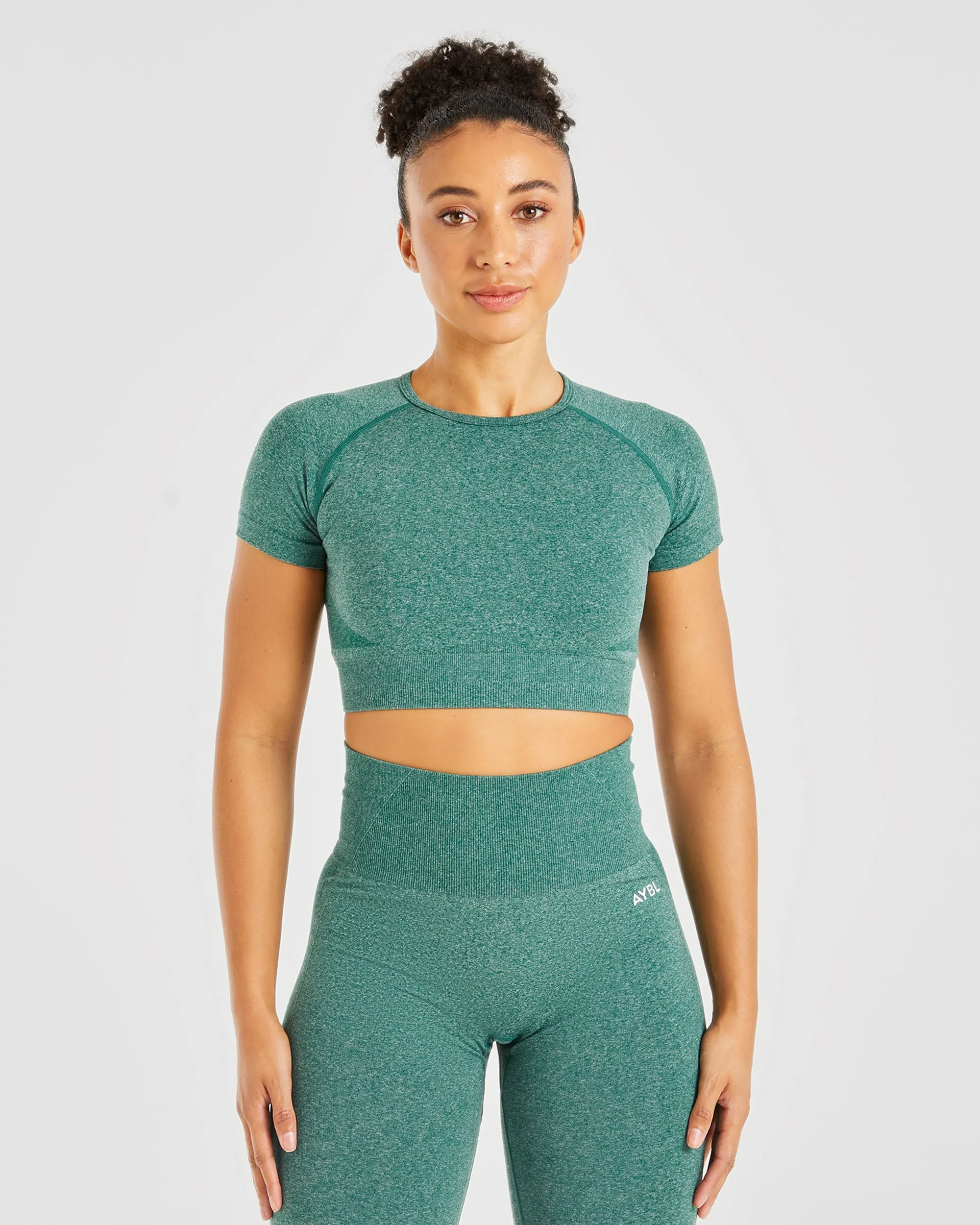 Empower Seamless Crop Top - Forest Green Marl