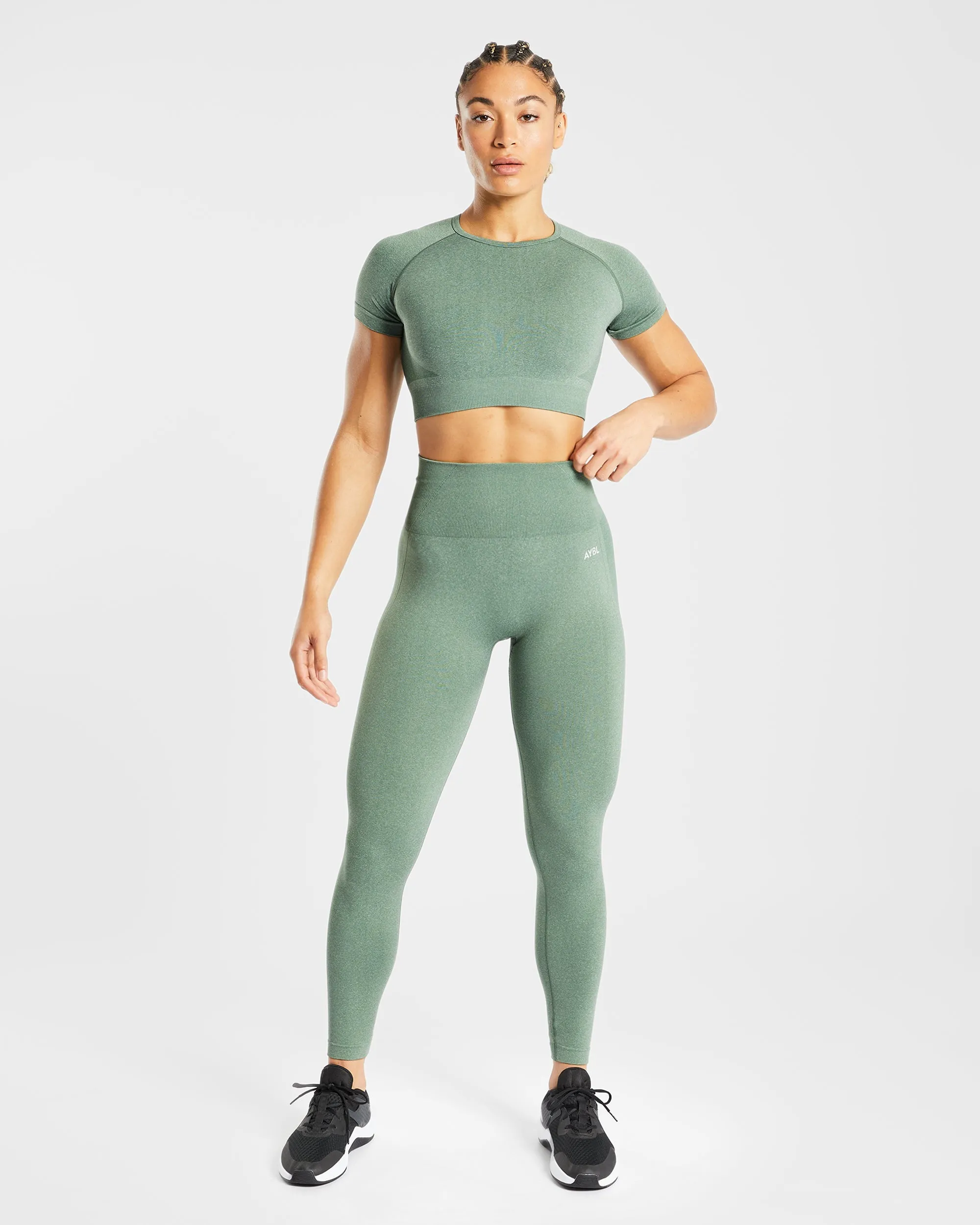 Empower Seamless Crop Top - Olive Marl