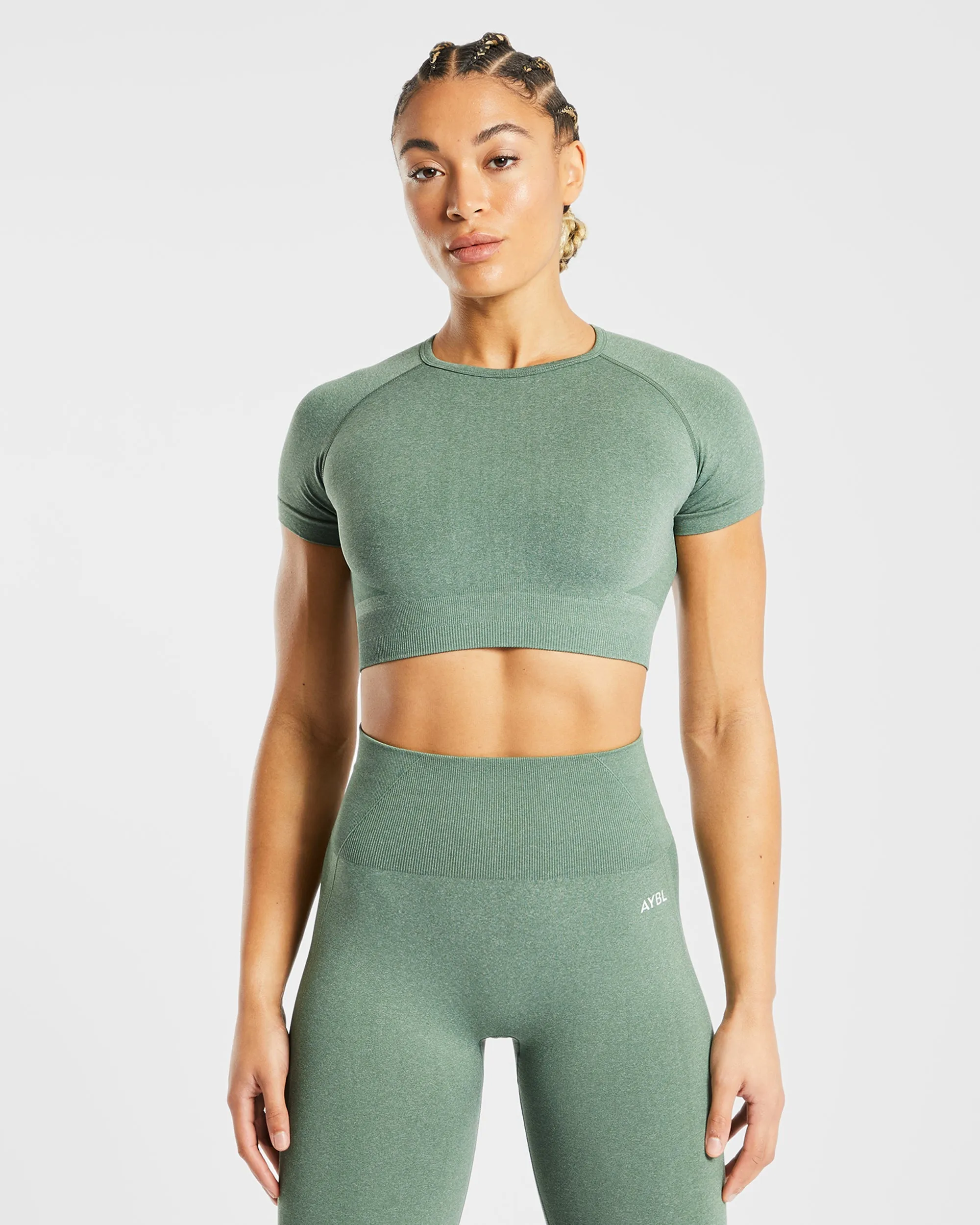 Empower Seamless Crop Top - Olive Marl