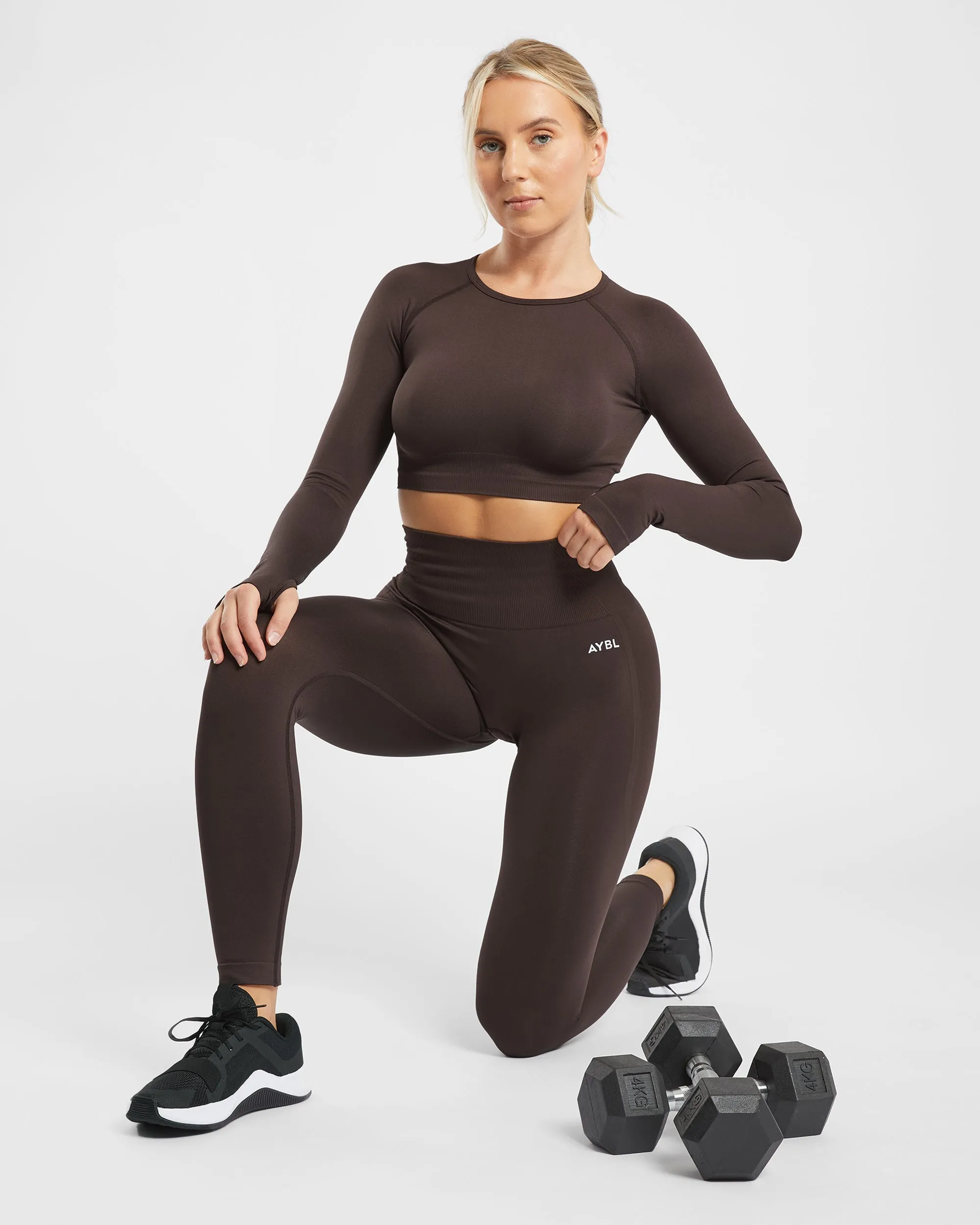 Empower Seamless Long Sleeve Crop Top - Cocoa Brown