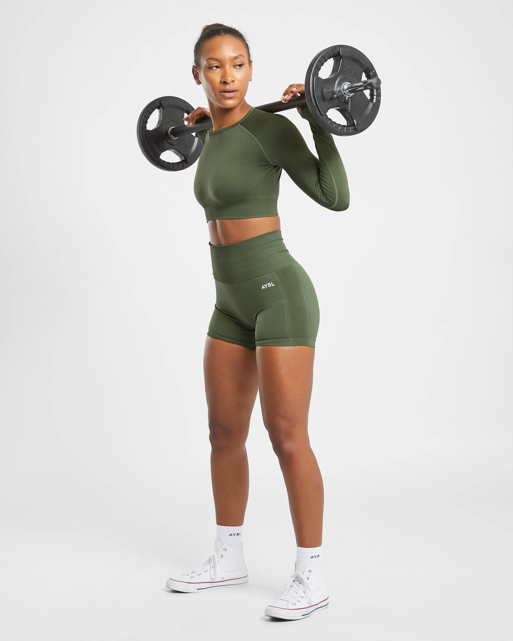 Empower Seamless Long Sleeve Crop Top - Khaki Green