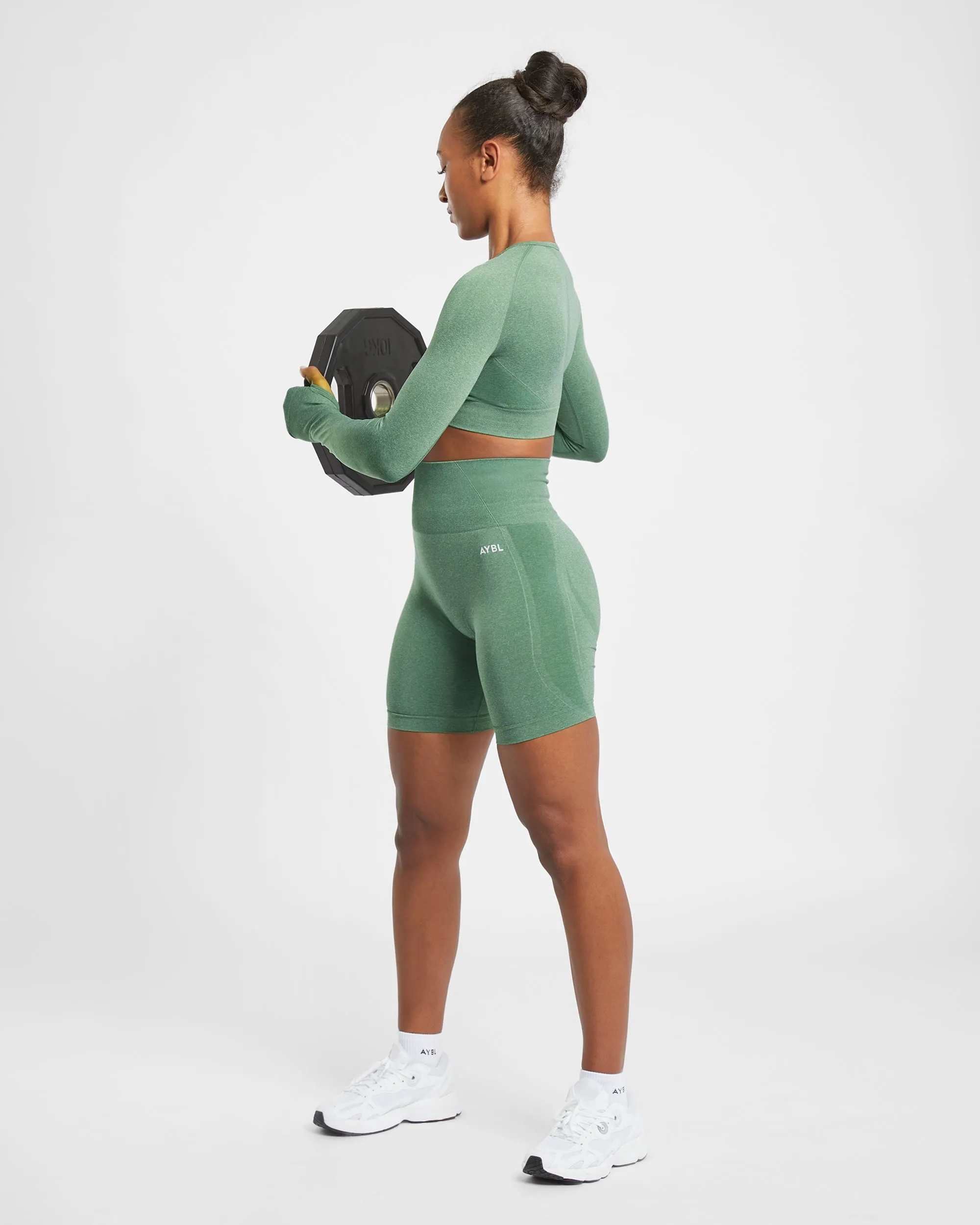 Empower Seamless Long Sleeve Crop Top - Olive Marl