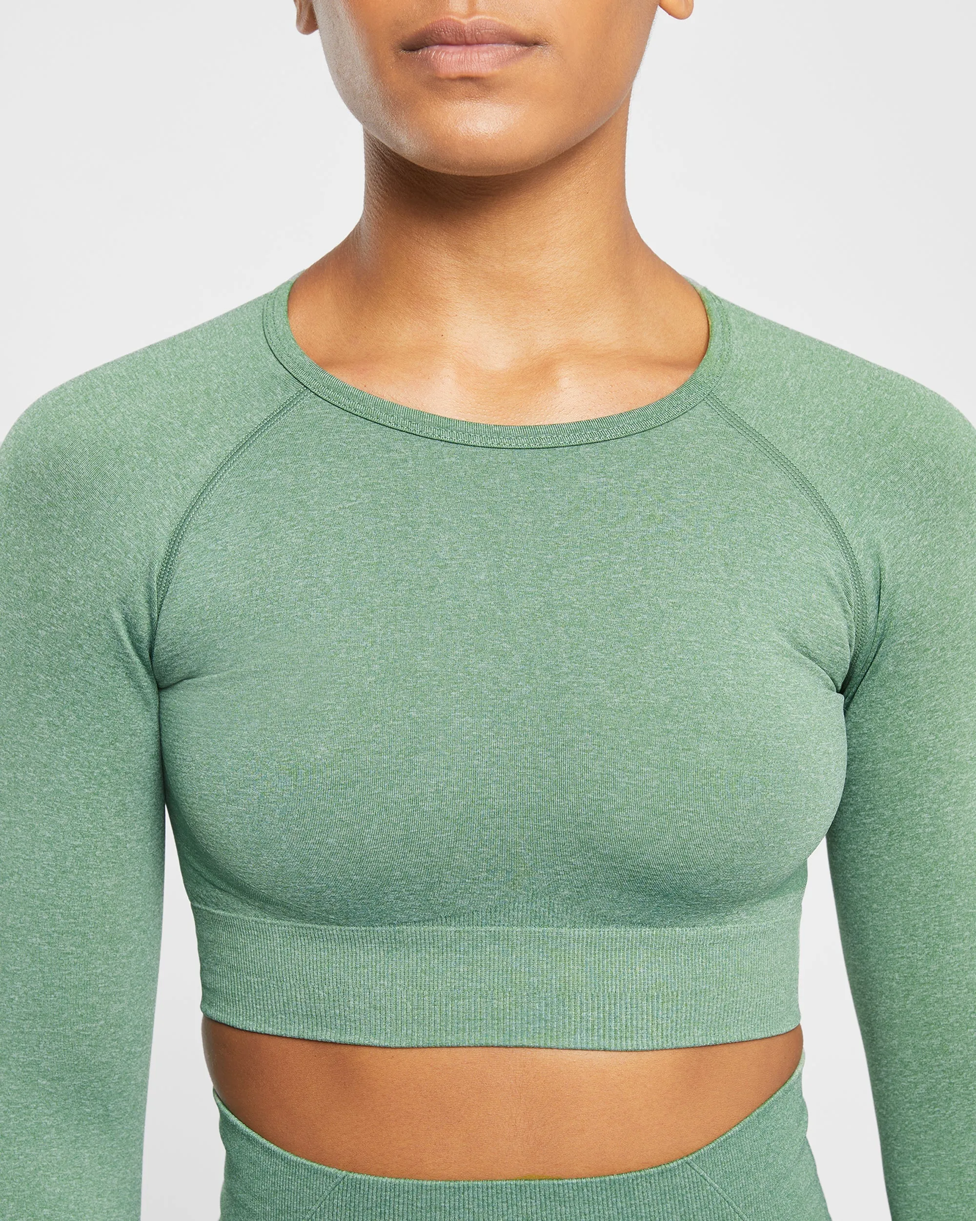 Empower Seamless Long Sleeve Crop Top - Olive Marl