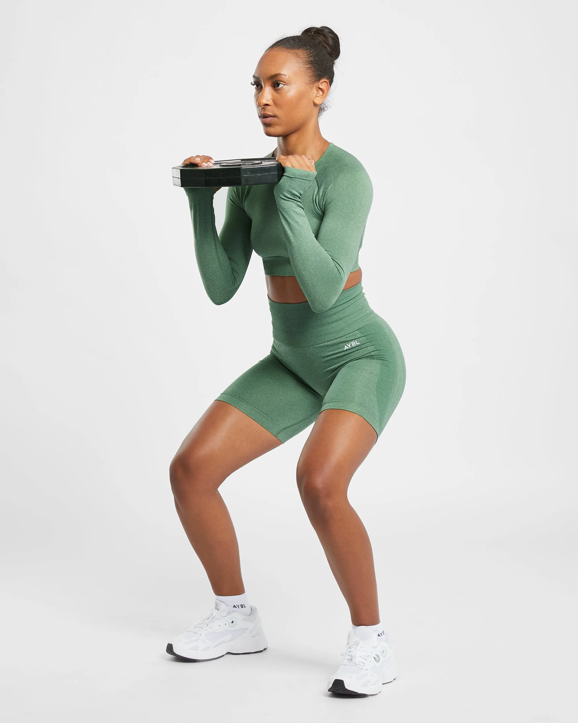 Empower Seamless Long Sleeve Crop Top - Olive Marl