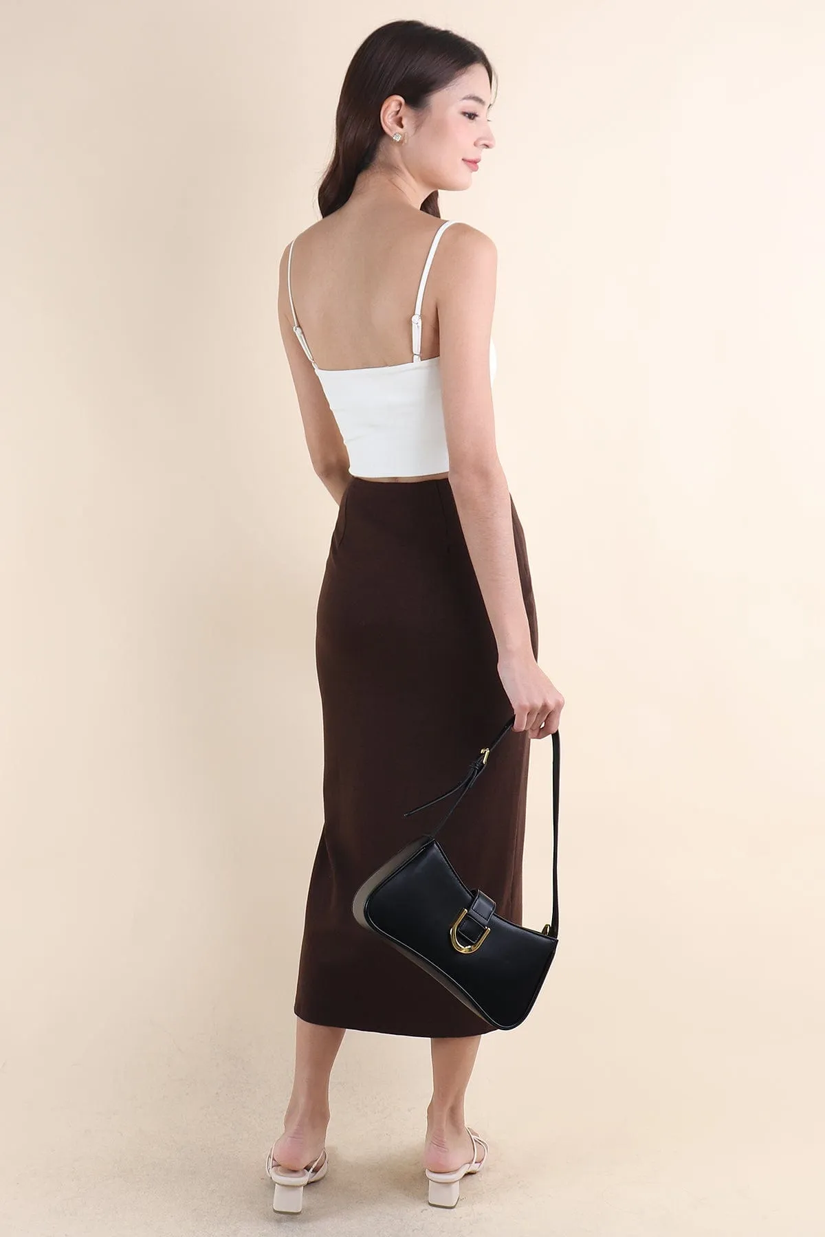 EVERDEEN SLIT SKIRT IN COFFEE