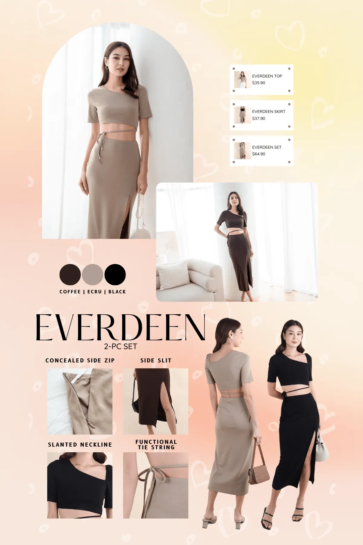 EVERDEEN SLIT SKIRT IN COFFEE