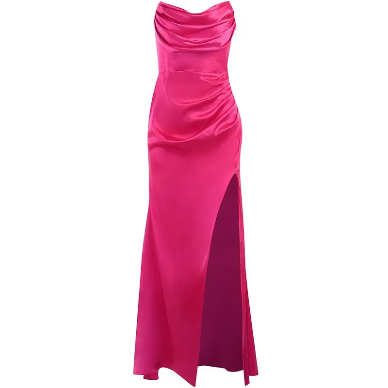 Fabulous Ruched Satin Silky Homecoming Prom Dress With Slit