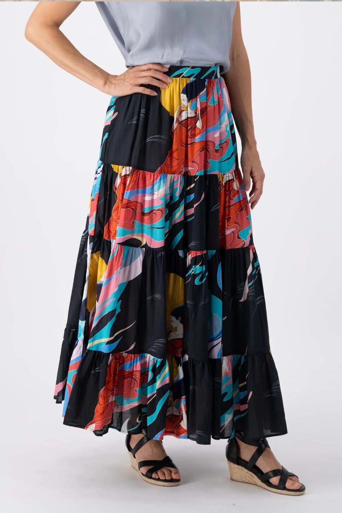 Faith LAX Tiered Skirt Black in Cotton Voile