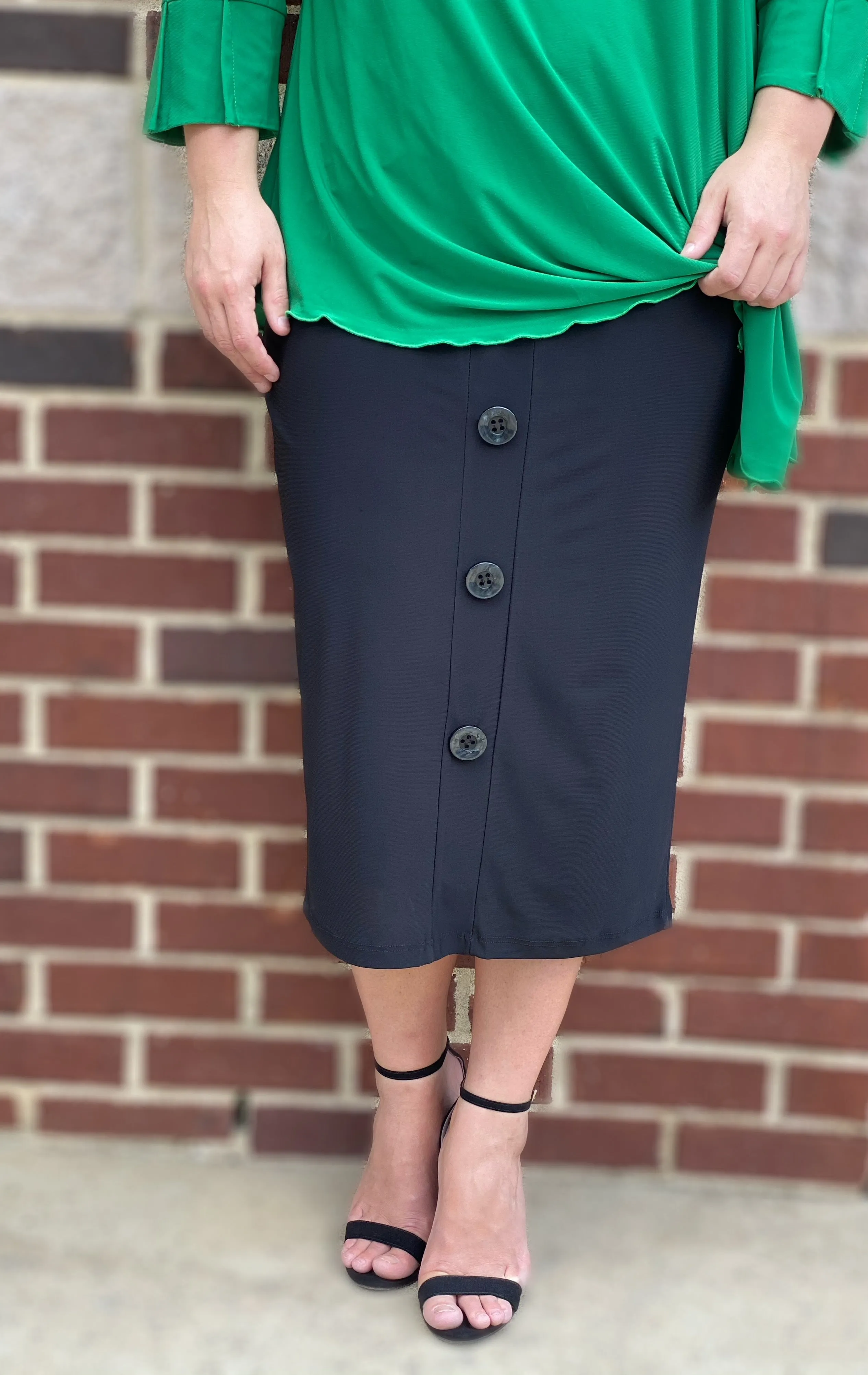 Faux Button Pencil Skirt