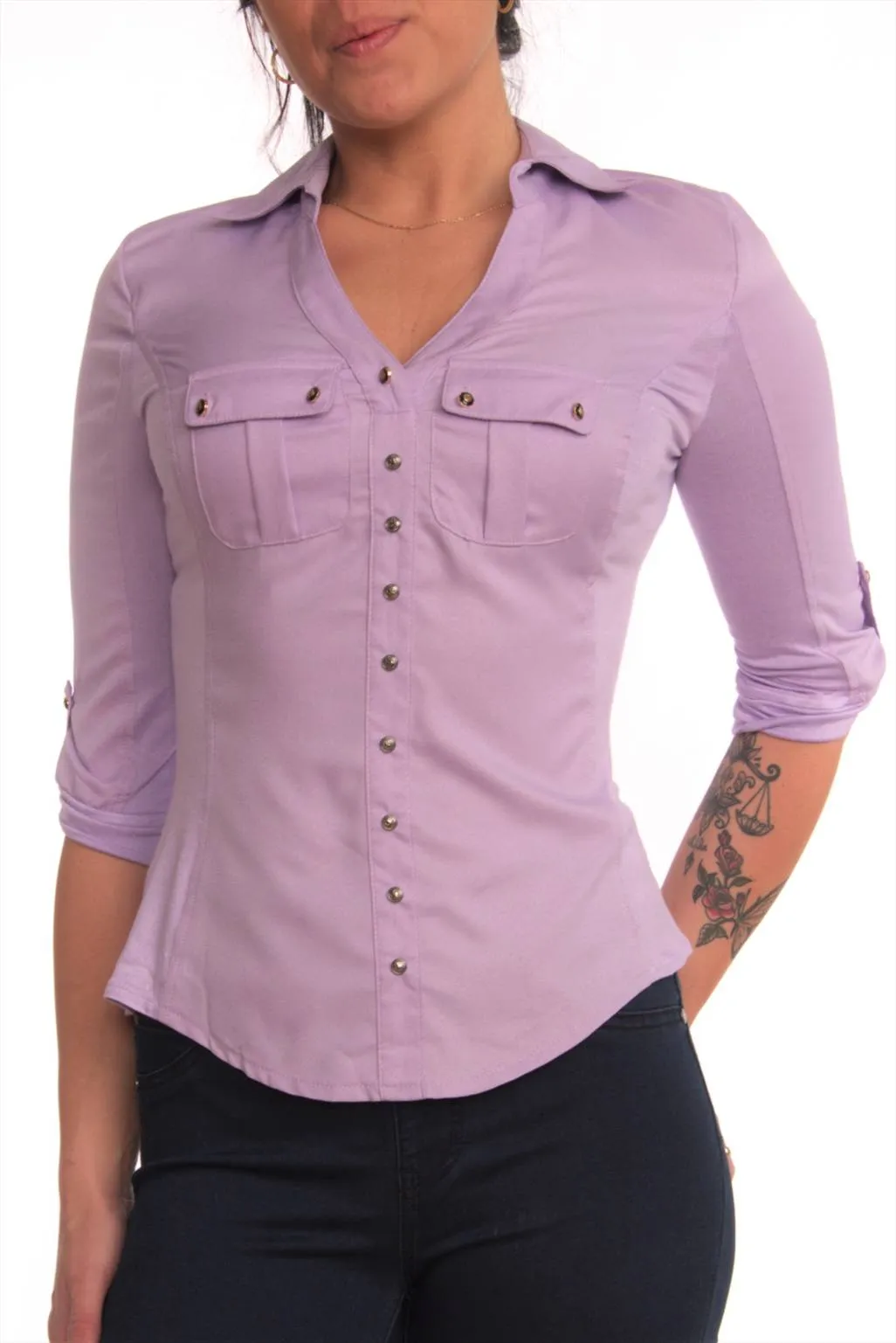 Fitted blouse with pockets