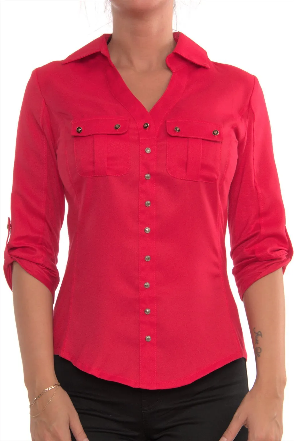 Fitted blouse with pockets