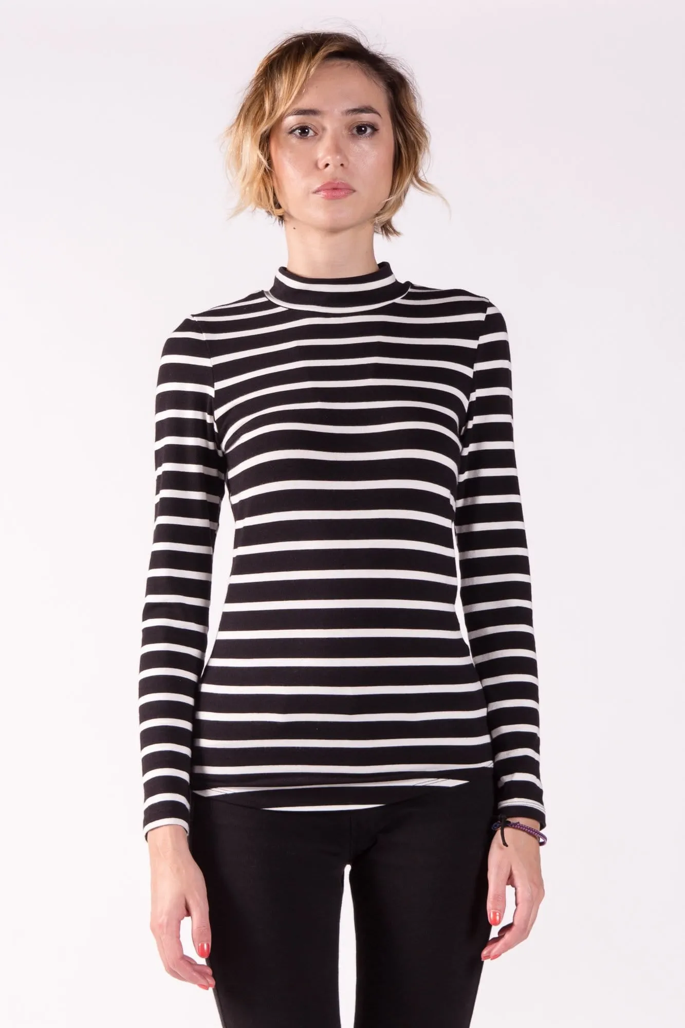 Fitted Long Sleeve Mock Neck Top in Modal Jersey