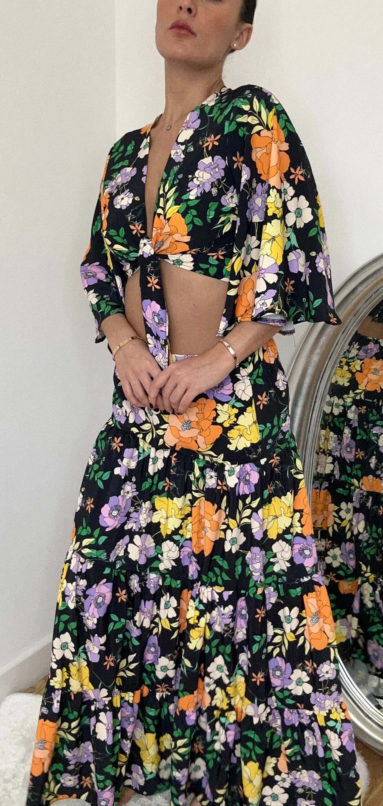 Floral Crop Top and Maxi Tier Skirt