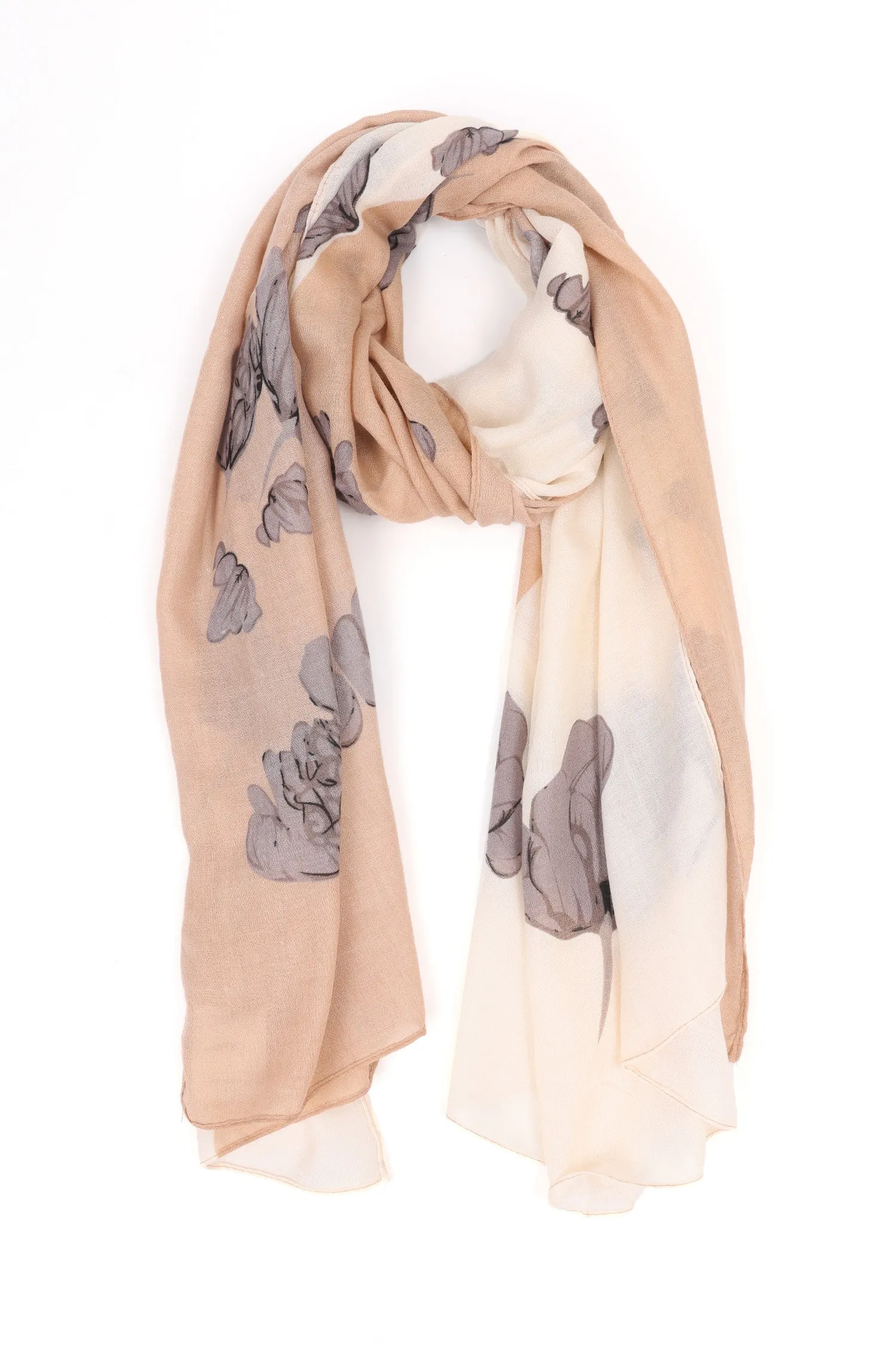 FLORAL SCARF-BEIGE