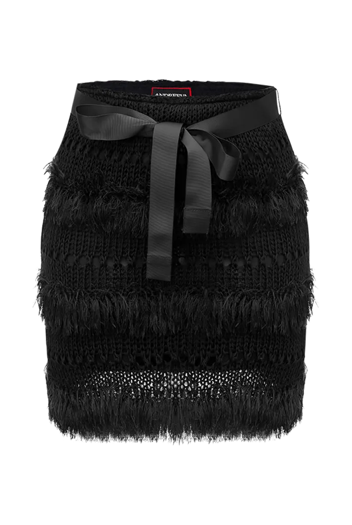 Fringe Knit Mini Skirt | Black