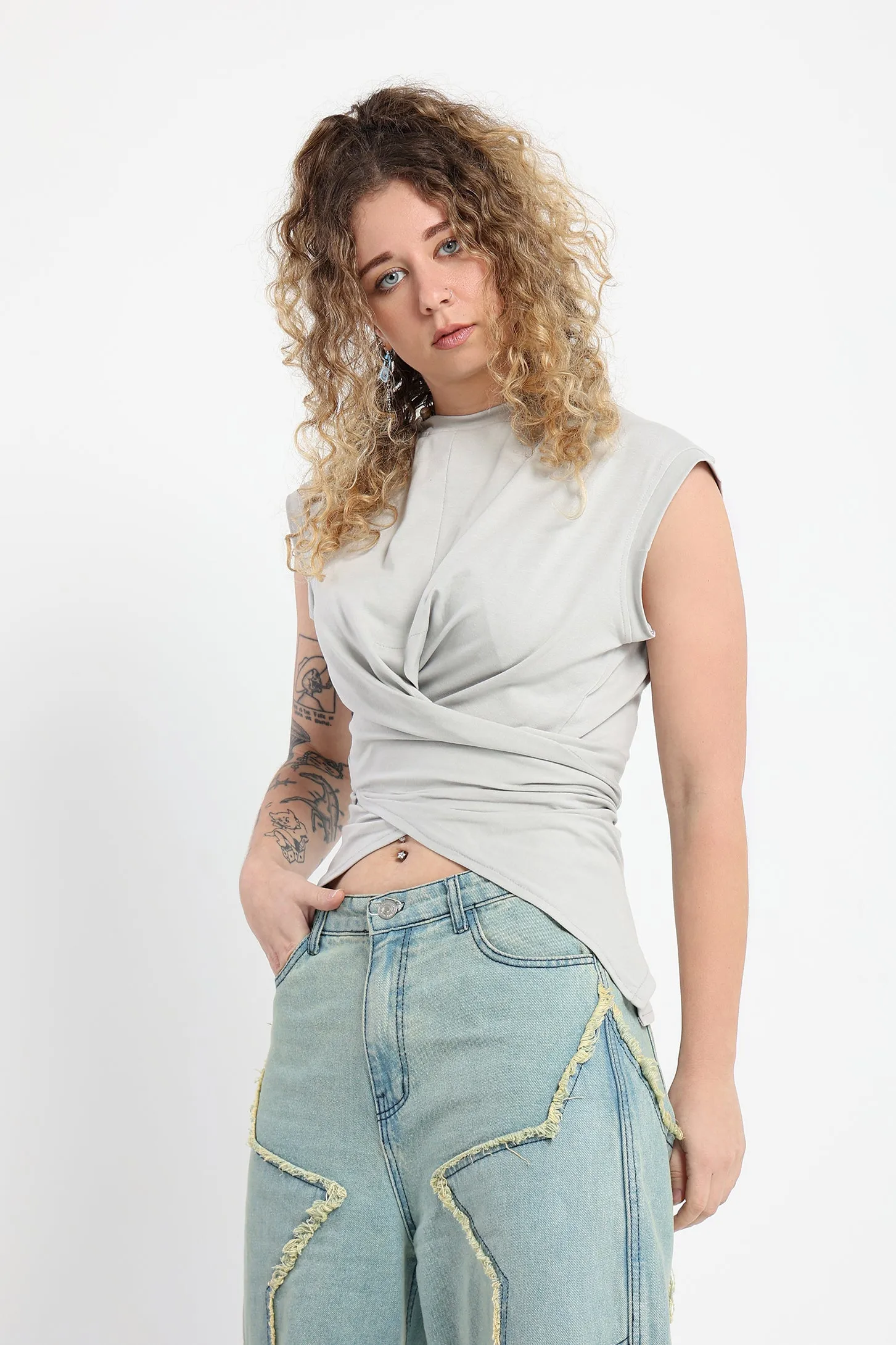 Front Drape Tank Top - Grey