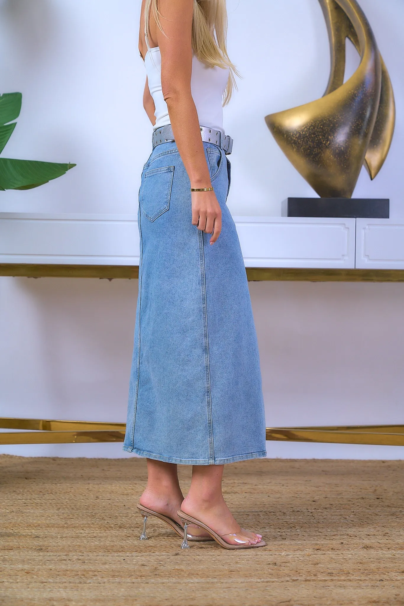 Front Split Denim Skirt