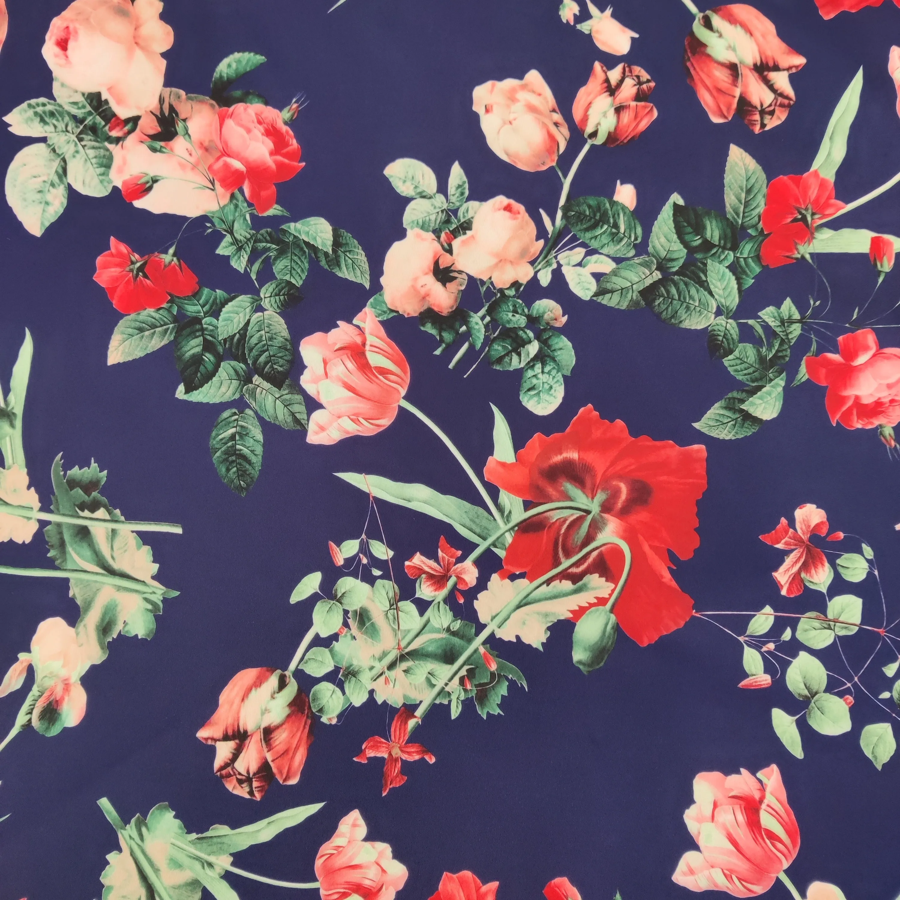 FS1045 Navy Floral Stretch Knit Fabric Navy