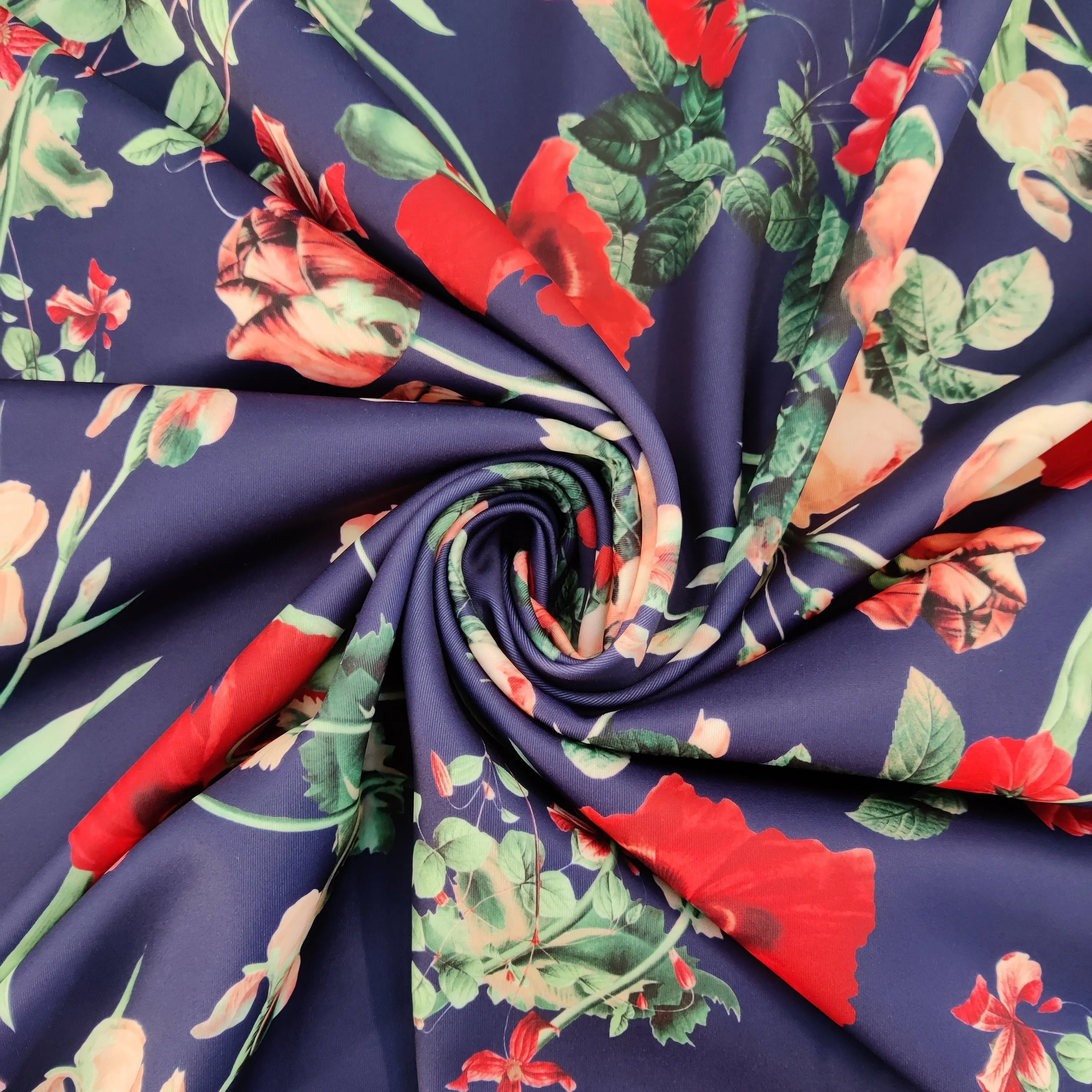 FS1045 Navy Floral Stretch Knit Fabric Navy