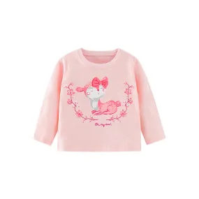 Girls Cute Cat Print Full Sleeve Top, Pink