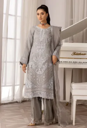 Grey Embroidered Organza 3-Piece Suit