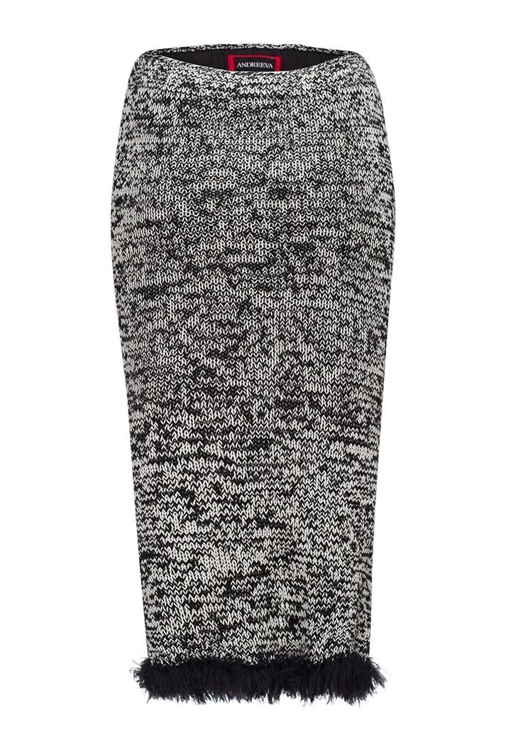 Grey Knit Skirt Dress with Feather Hem