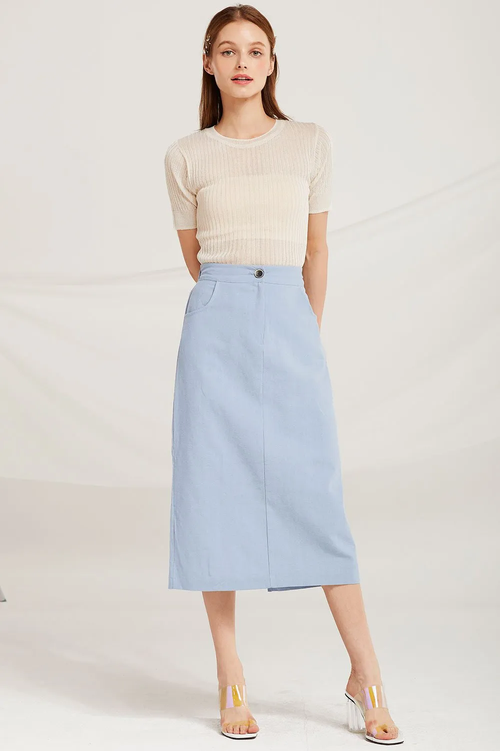 Hailee Linen Slit Midi Skirt