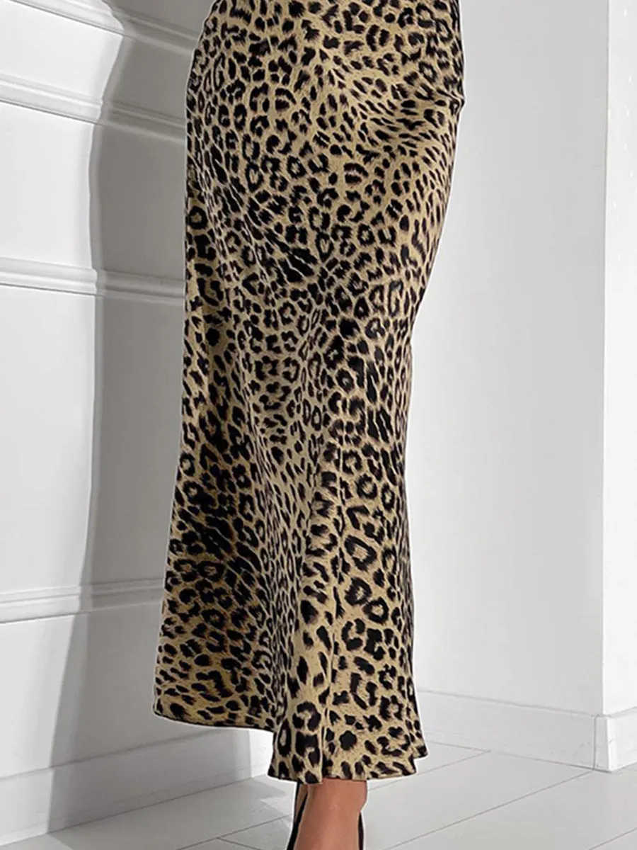 High Waist Leopard Maxi Skirt