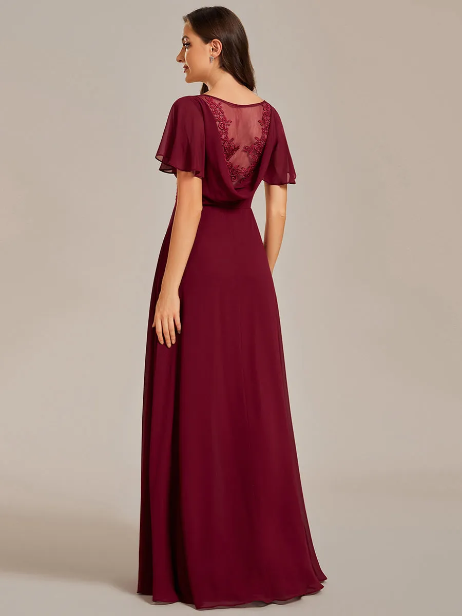 Hollow Embroidery Back Side Split Maxi Wholesale Bridesmaid Dresses