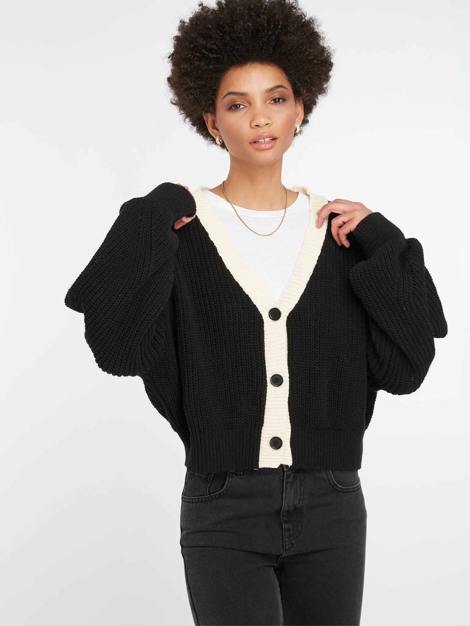 Hopper Oversized Cardigan in Black & Cream